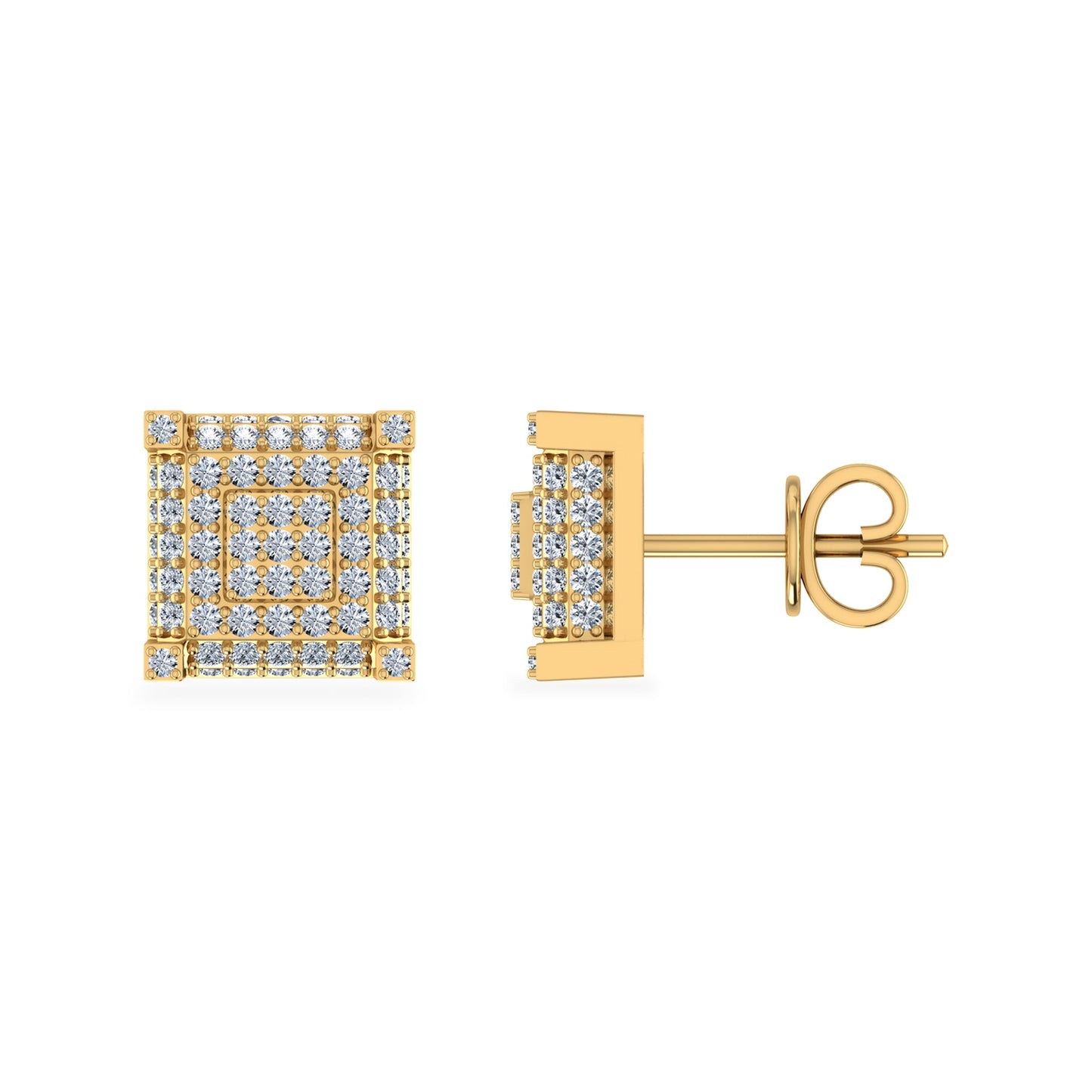 10K Yellow Gold Round Diamond Square Shape Stud Earrings 1/2 Cttw