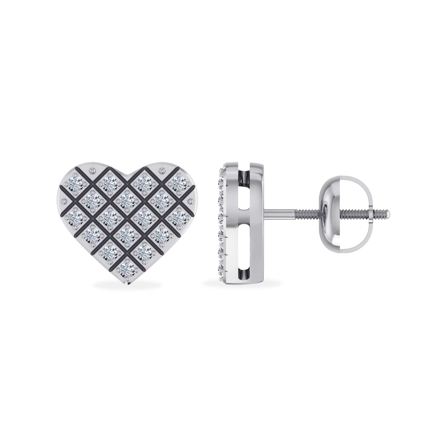 10K White Gold Round Diamond Heart Studs Designer Stud Earrings 1/16 Cttw
