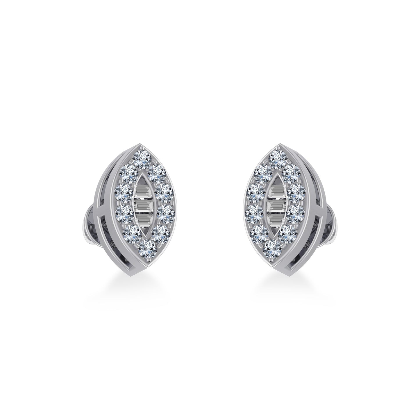 10K White Gold Baguette Diamond Marquise Shape Stud Earring 1/8 Cttw
