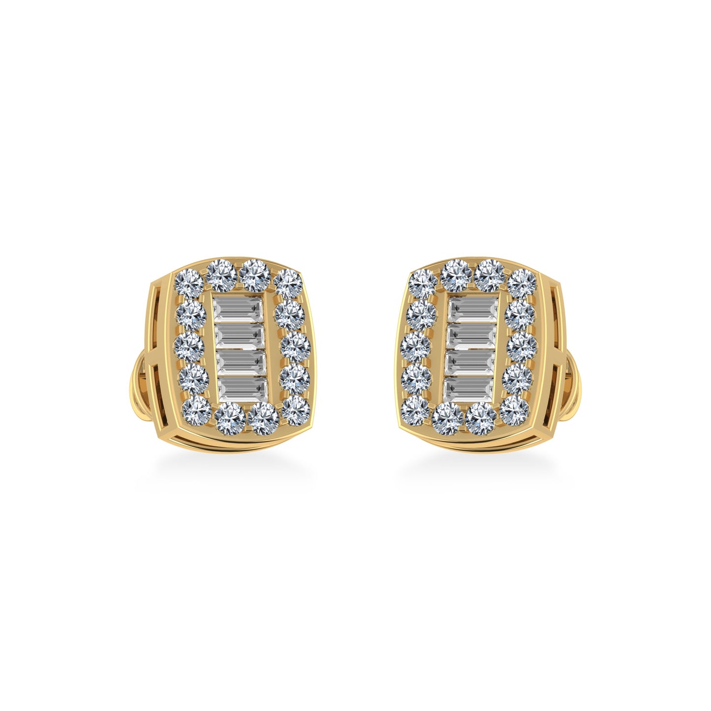 10K Yellow Gold Round Baguette Diamond Stud Earring 3/8 Cttw