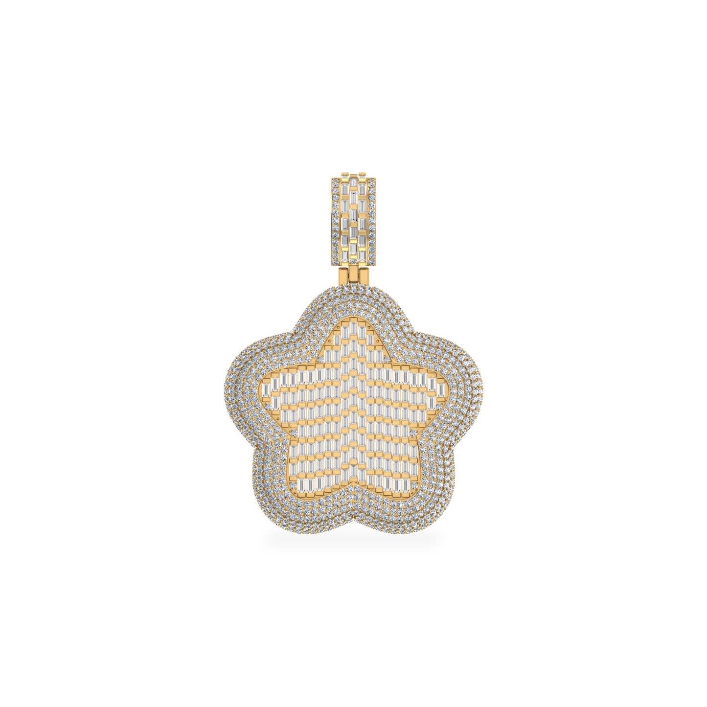 10K Yellow Gold Round Baguette Diamond Star Designer Charm Pendant 3-3/4 Cttw