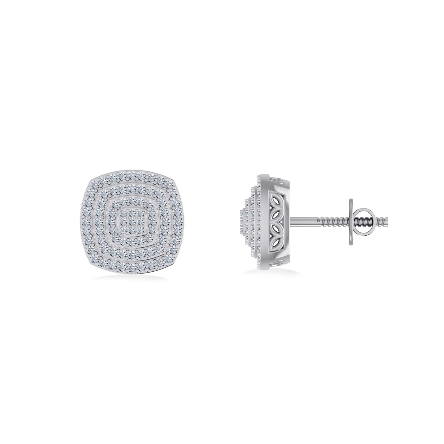 10K White Gold Round Diamond Square Shape Designer Mens Stud Earring 1/3 Cttw