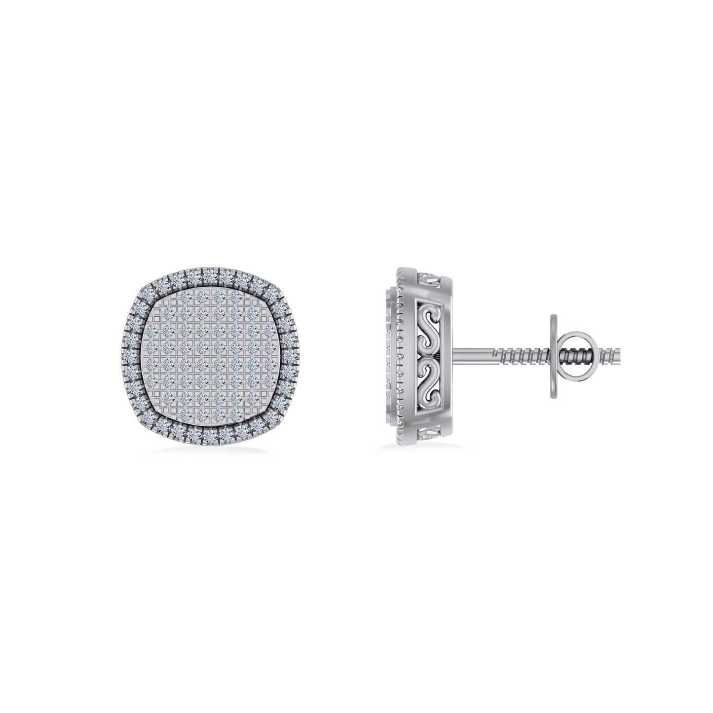 Sterling Silver Round Diamond Designer Mens Stud Earring 1/5 Cttw