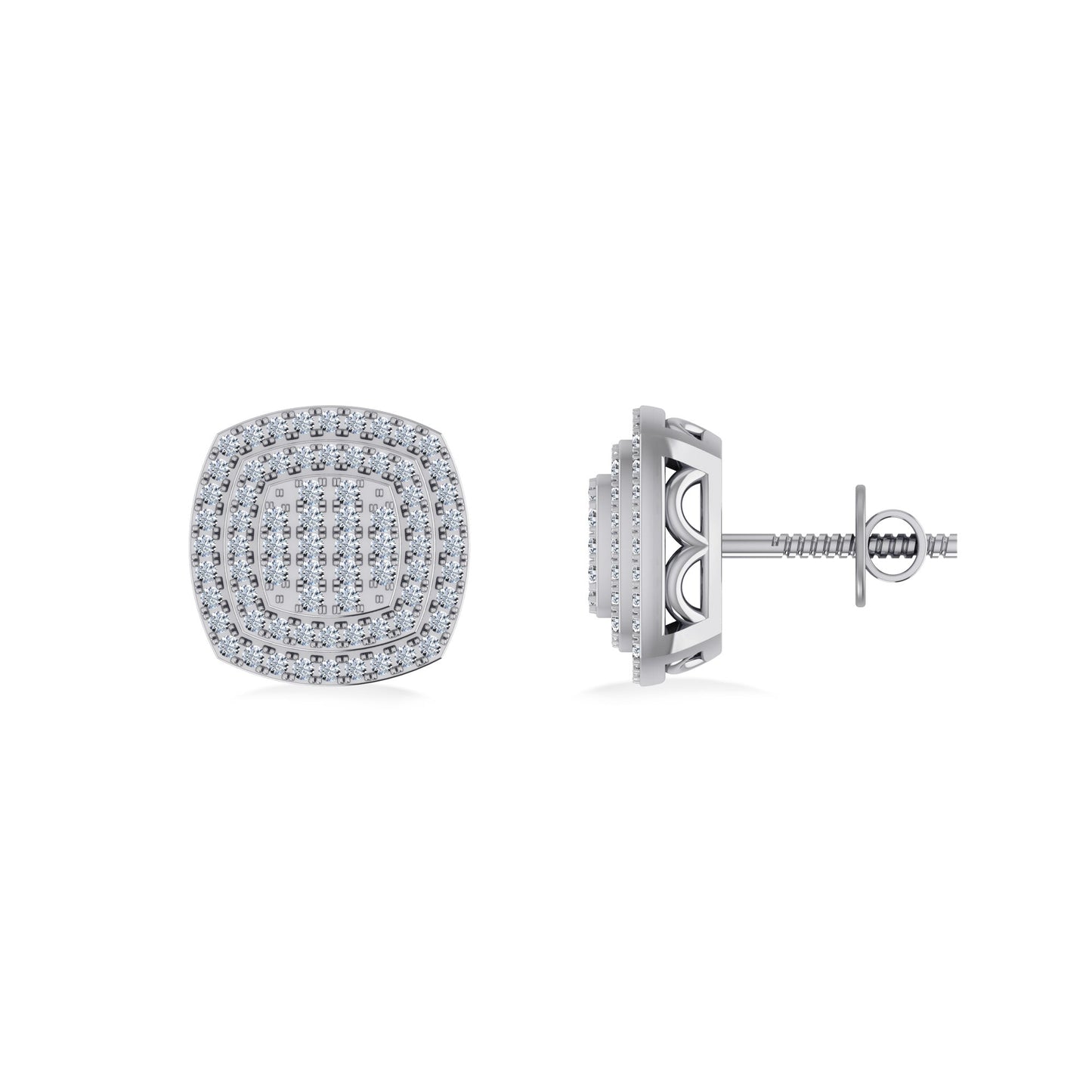 Sterling Silver Round Diamond Designer Mens Stud Earring 1/5 Cttw