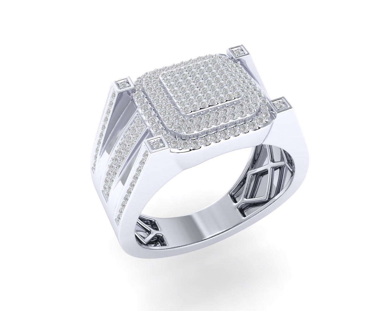 Sterling Silver Round Diamond Square Designer SZ 10 Mens Ring 3/4 Cttw