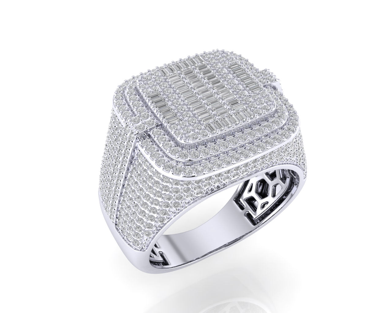 Sterling Silver Round Baguette Diamond SZ 10 Mens Designer Ring 1-7/8 Cttw