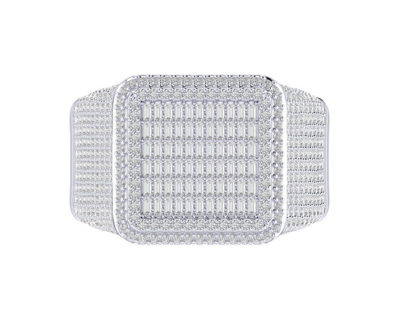 S.Silver Round Baguette Diamond SZ 10 Mens Designer Ring 1-5/8 Cttw