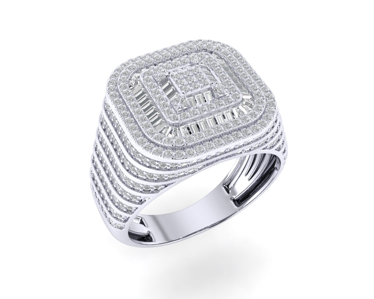Sterling Silver Round Baguette Diamond SZ 10 Mens Designer Ring 1-3/8 Cttw