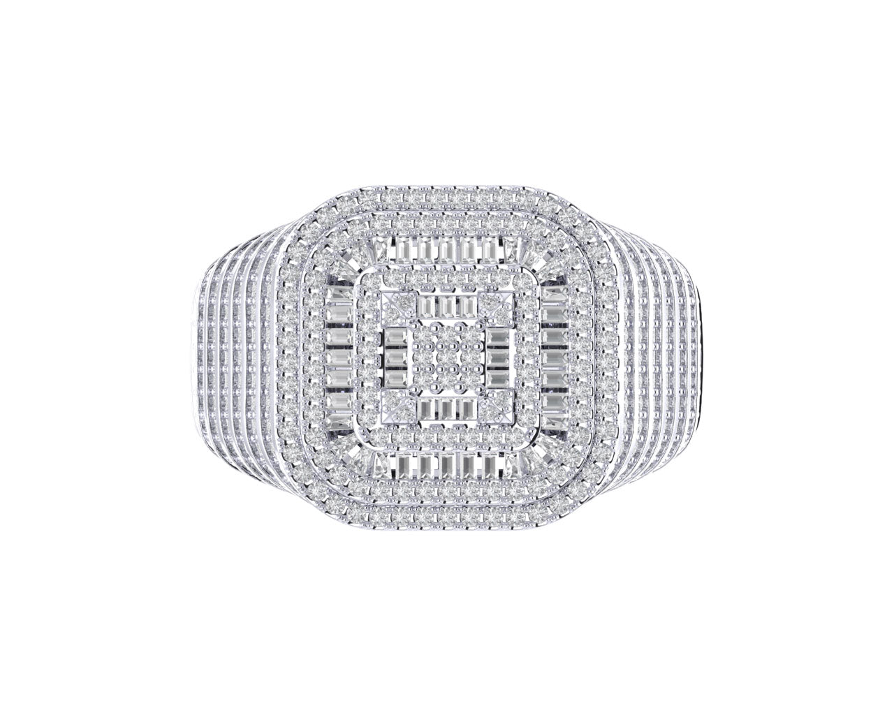 Sterling Silver Round Baguette Diamond SZ 10 Mens Designer Ring 1-3/8 Cttw