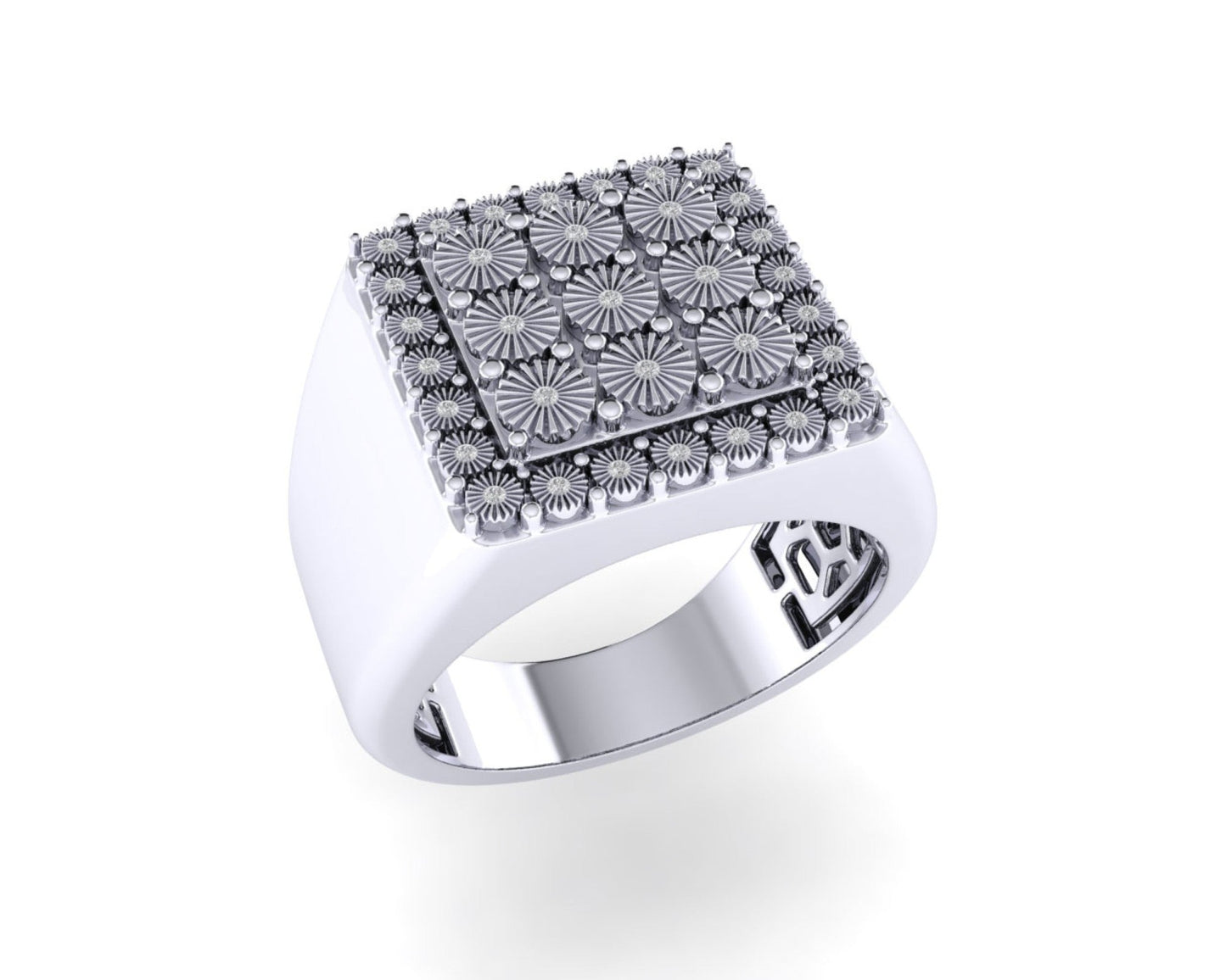 Sterling Silver Round Diamond SZ 10 Mens Floral Designer Ring 1-1/10 Cttw