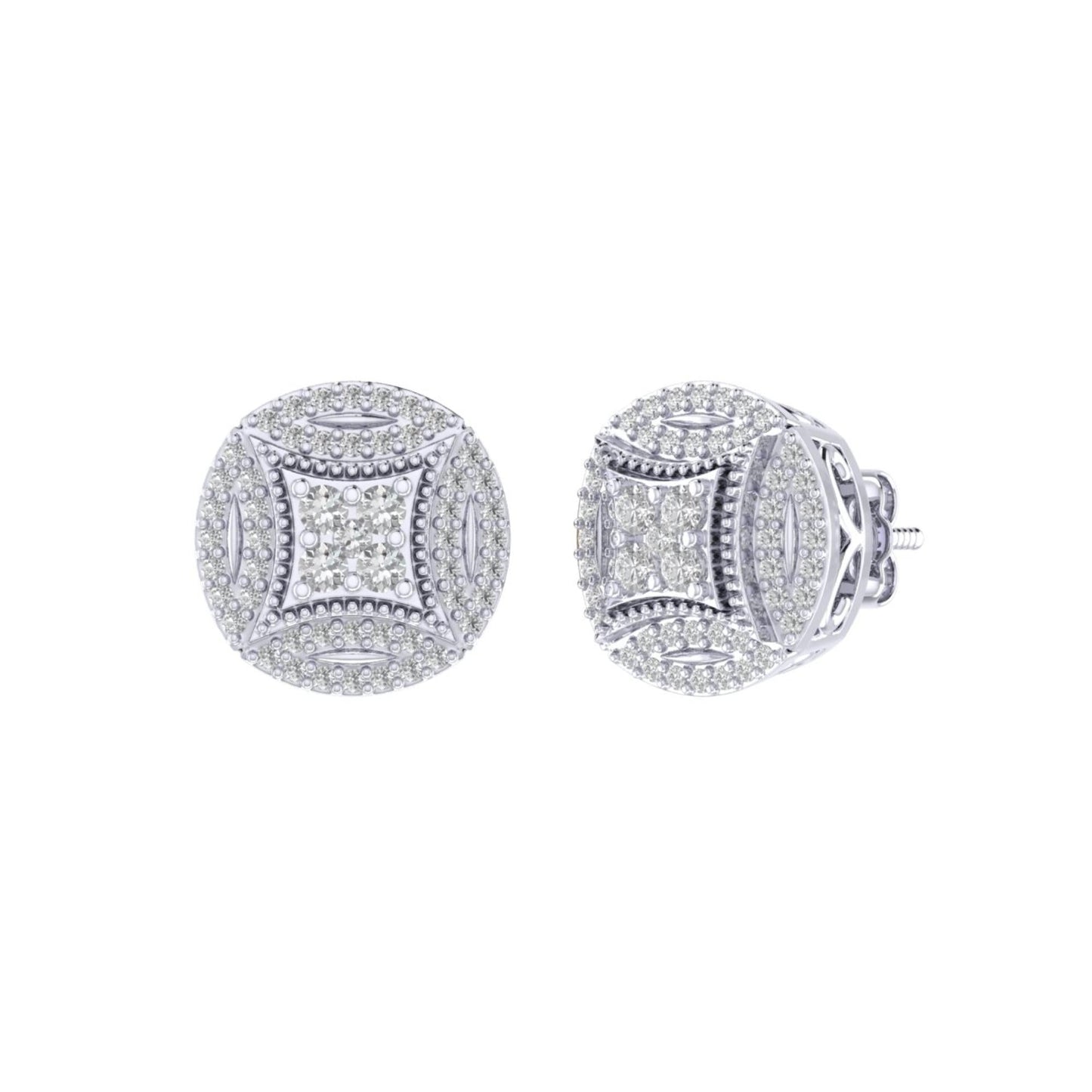 Sterling Silver Round Diamond Circle Shape Designer Stud Earring RP 3/8 Cttw