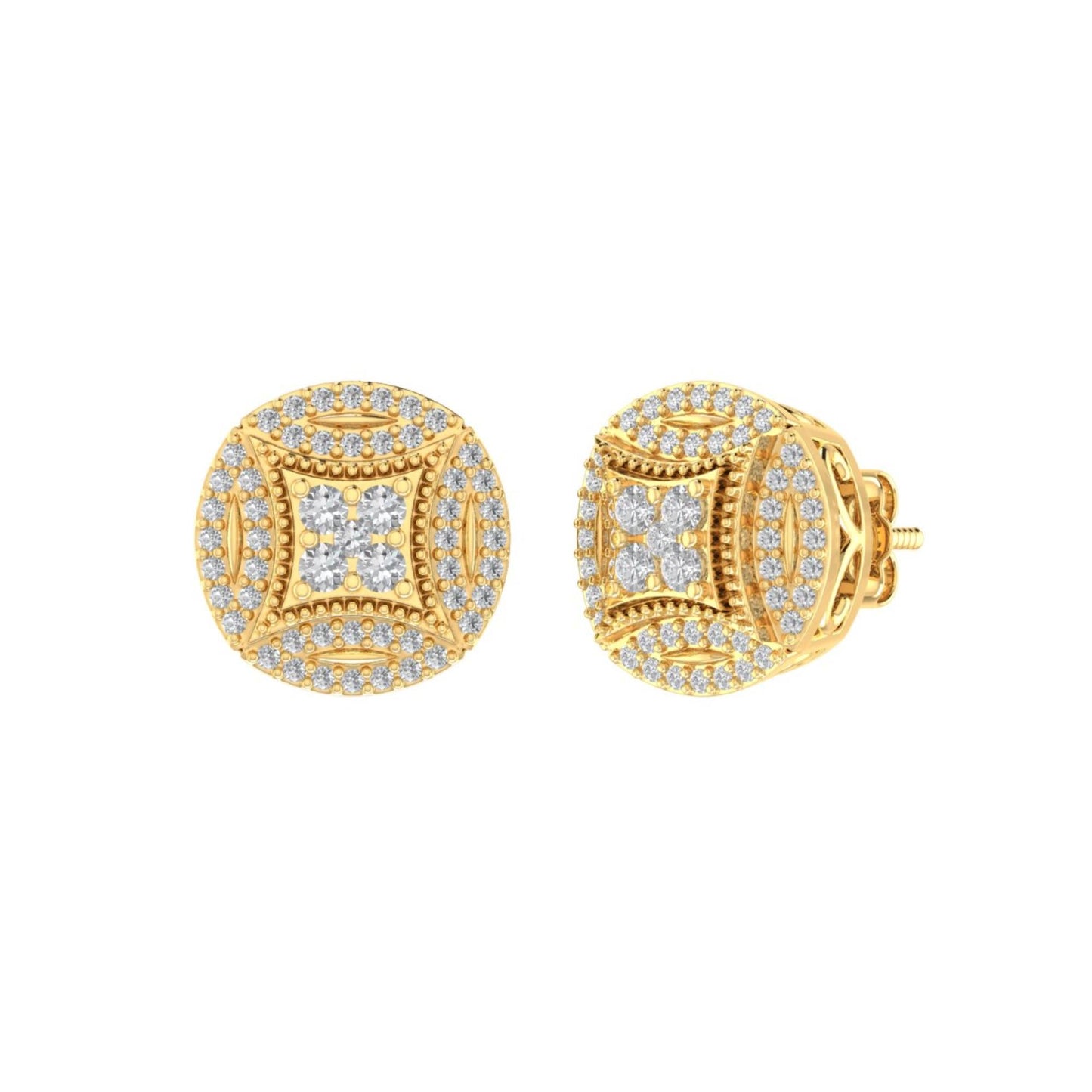 Sterling Silver Round Diamond Circle Shape Designer Stud Earring RP+GP 3/8 Cttw