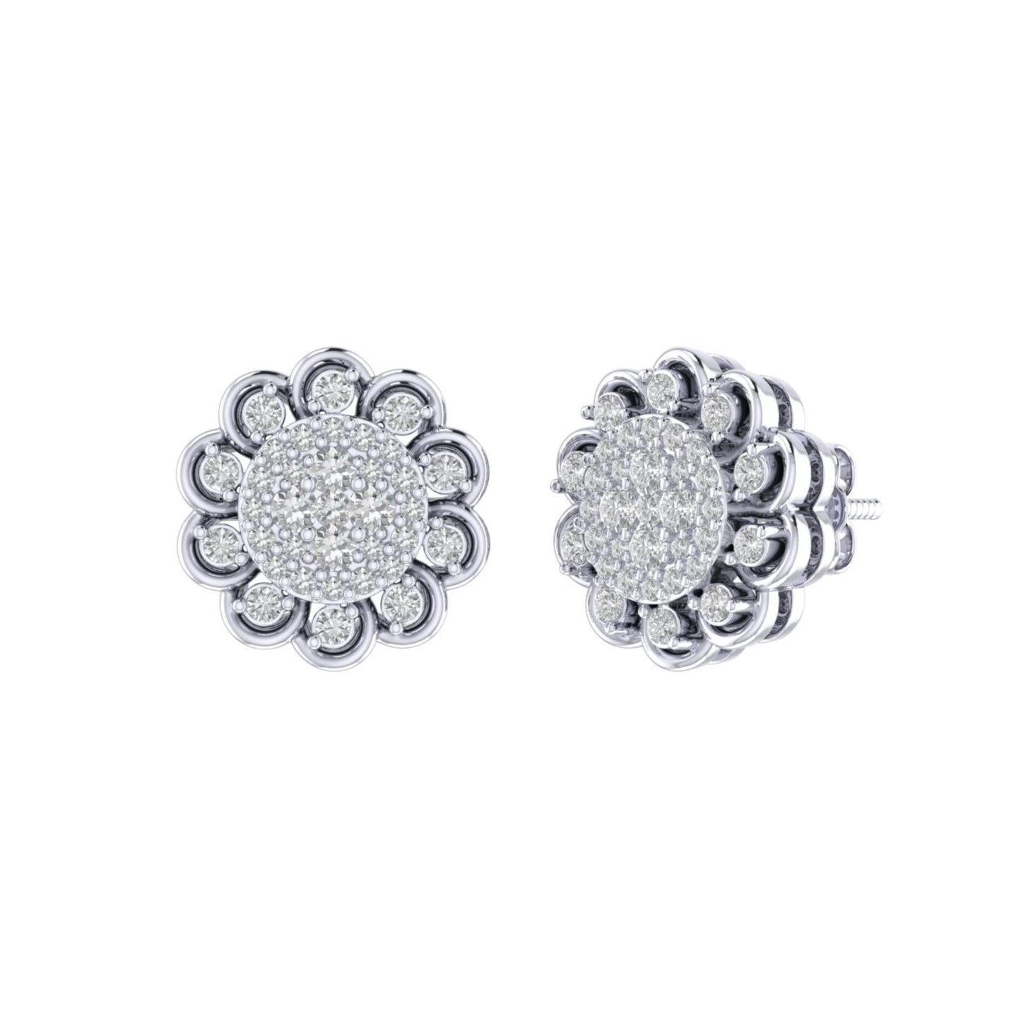 Sterling Silver Round Diamond Flower Designer Stud Earring RP 1/2 Cttw