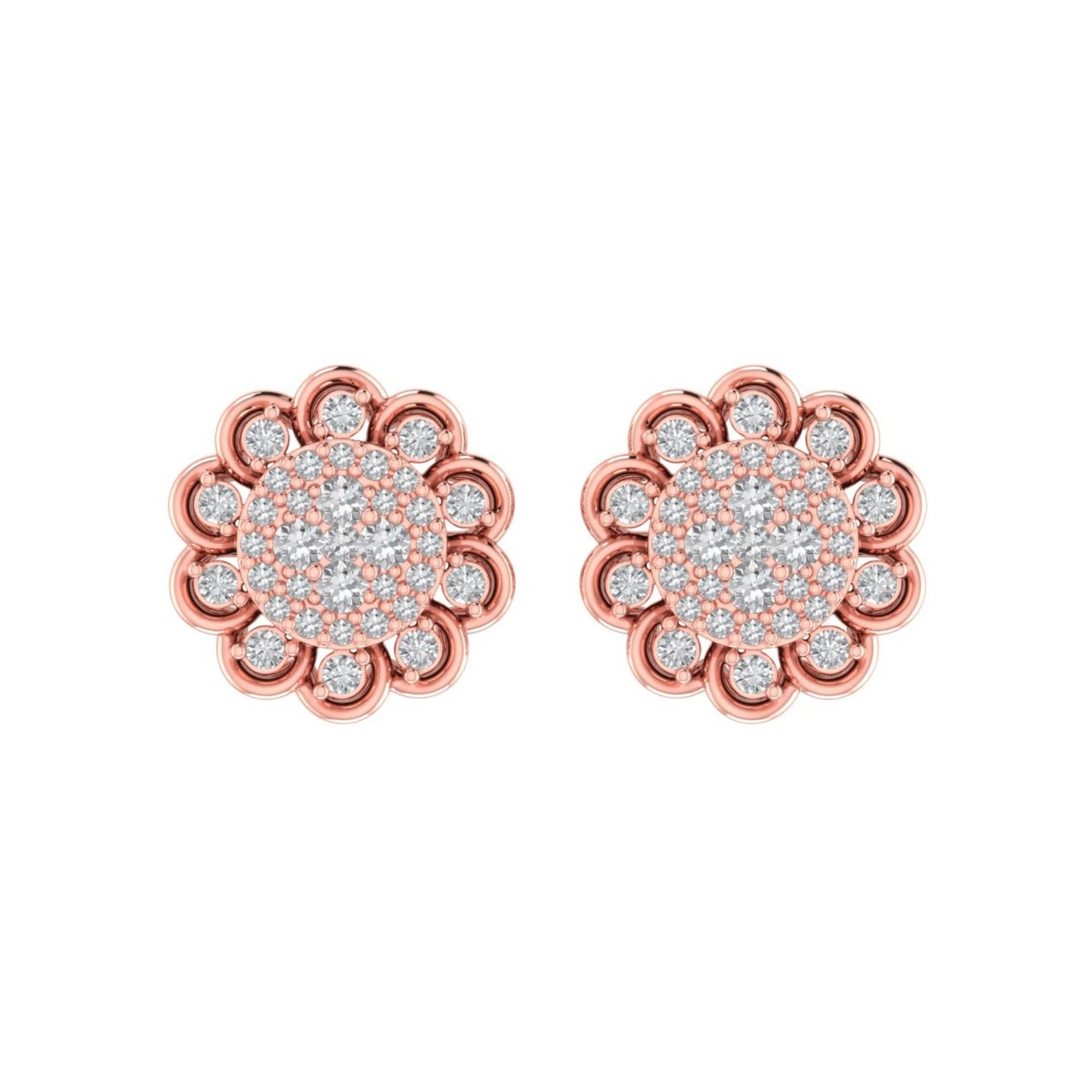 Sterling Silver Round Diamond Flower Designer Stud Earring RP+PP 1/2 Cttw