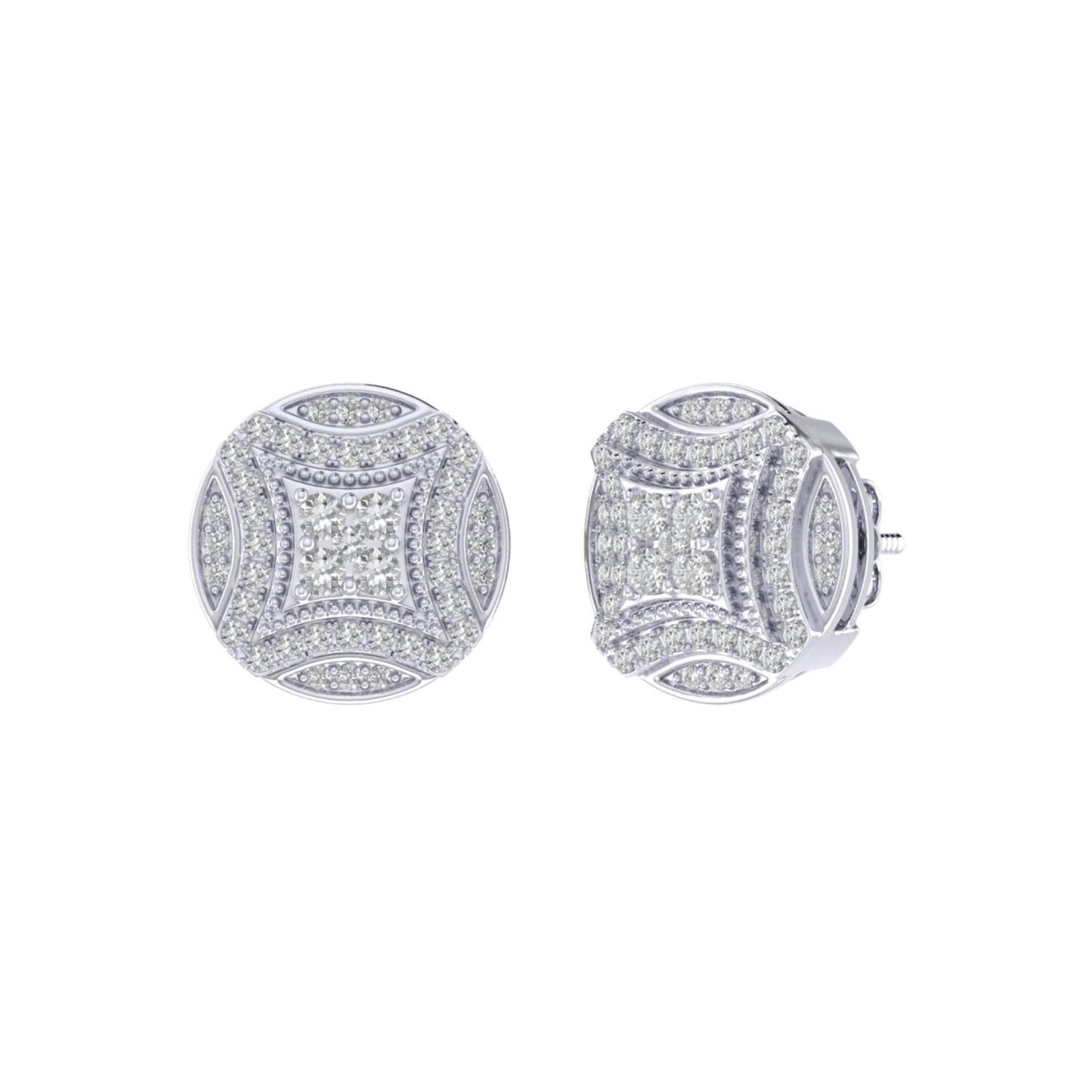 Sterling Silver Round Diamond Circle Shape Designer Stud Earring RP 3/8 Cttw