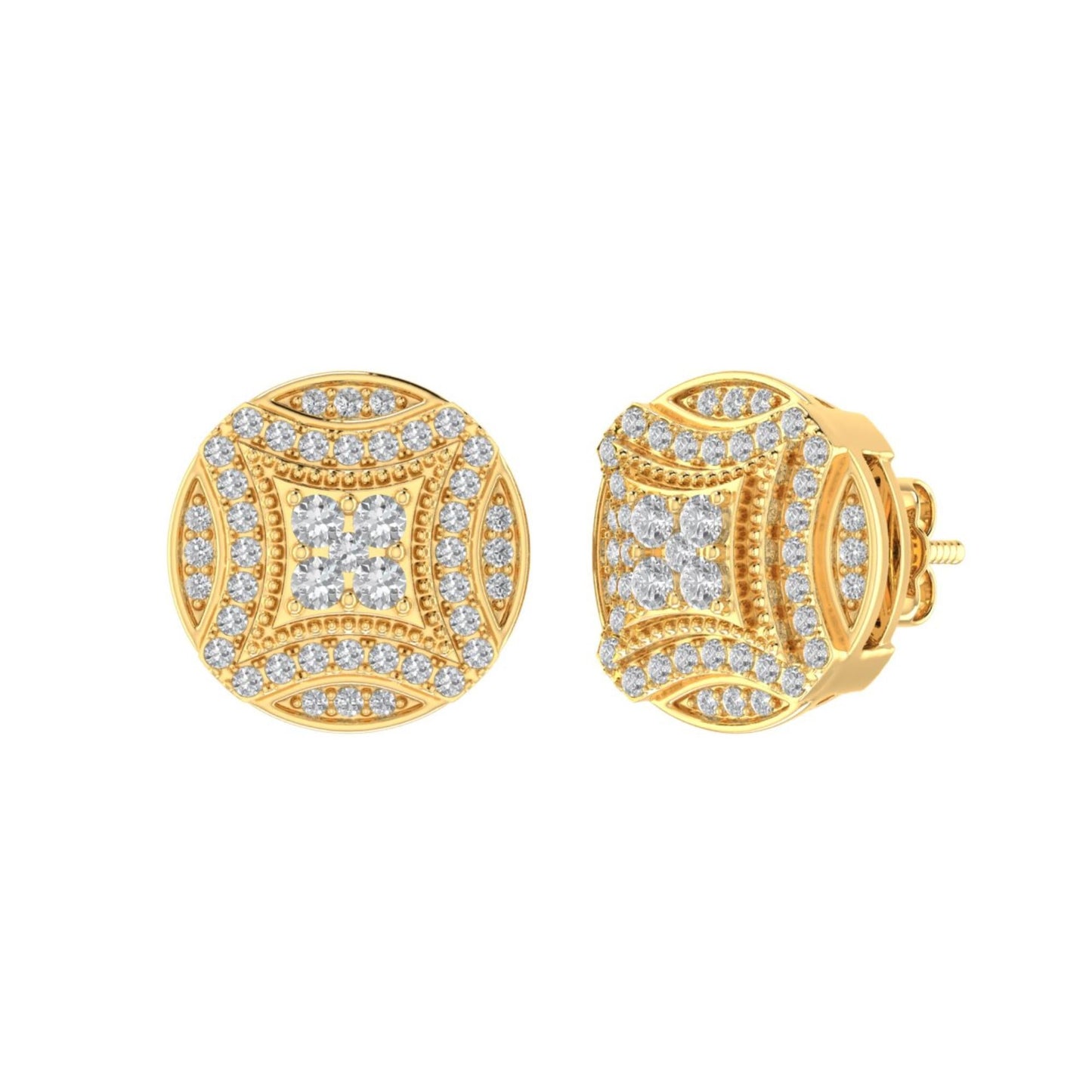 Sterling Silver Round Diamond Circle Shape Designer Stud Earring RP+GP 3/8 Cttw