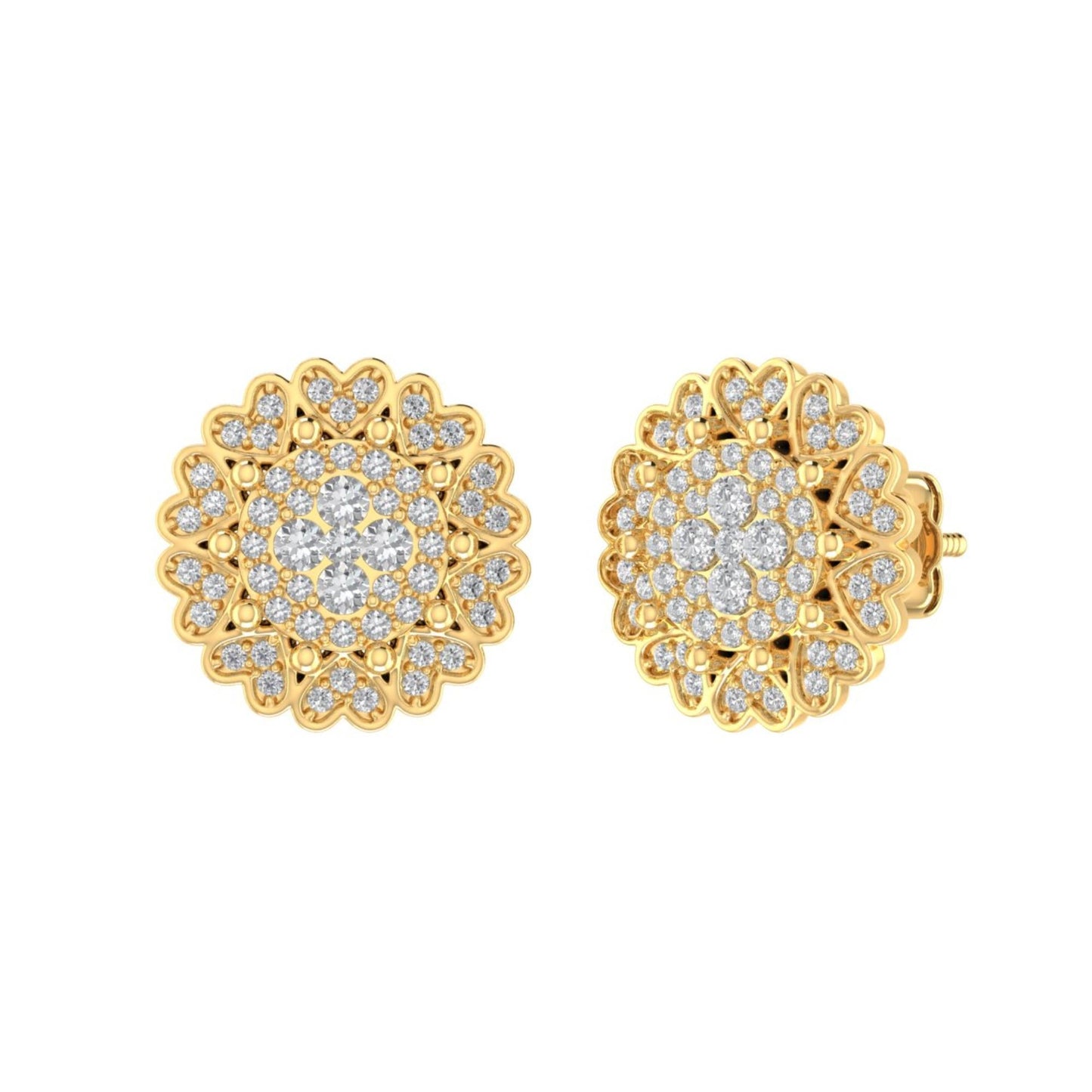 Sterling Silver Round Diamond Flower Designer Stud Earring RP+GP 1/2 Cttw