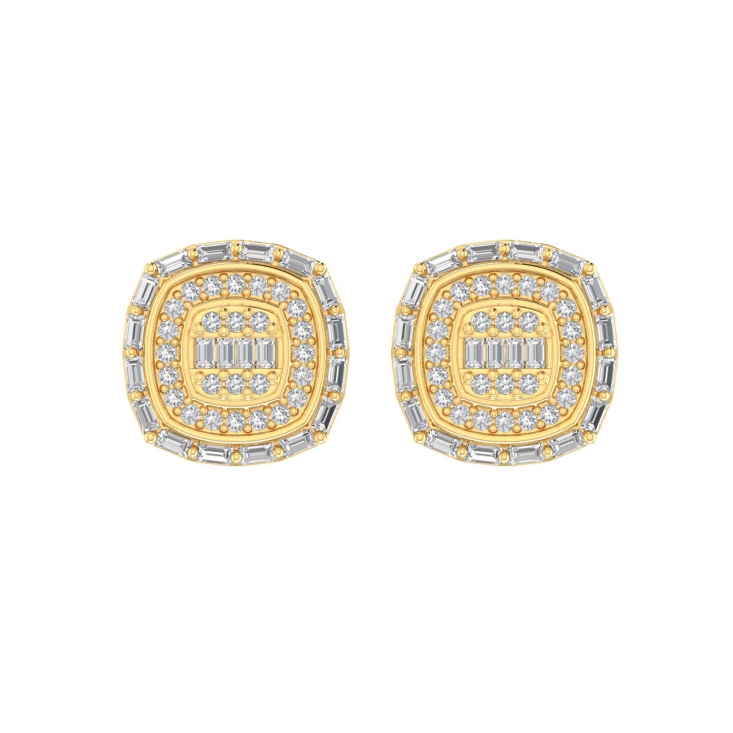 Sterling Silver Round Baguette Diamond Square Shape Designer Stud Earring RP+GP 1/3 Cttw