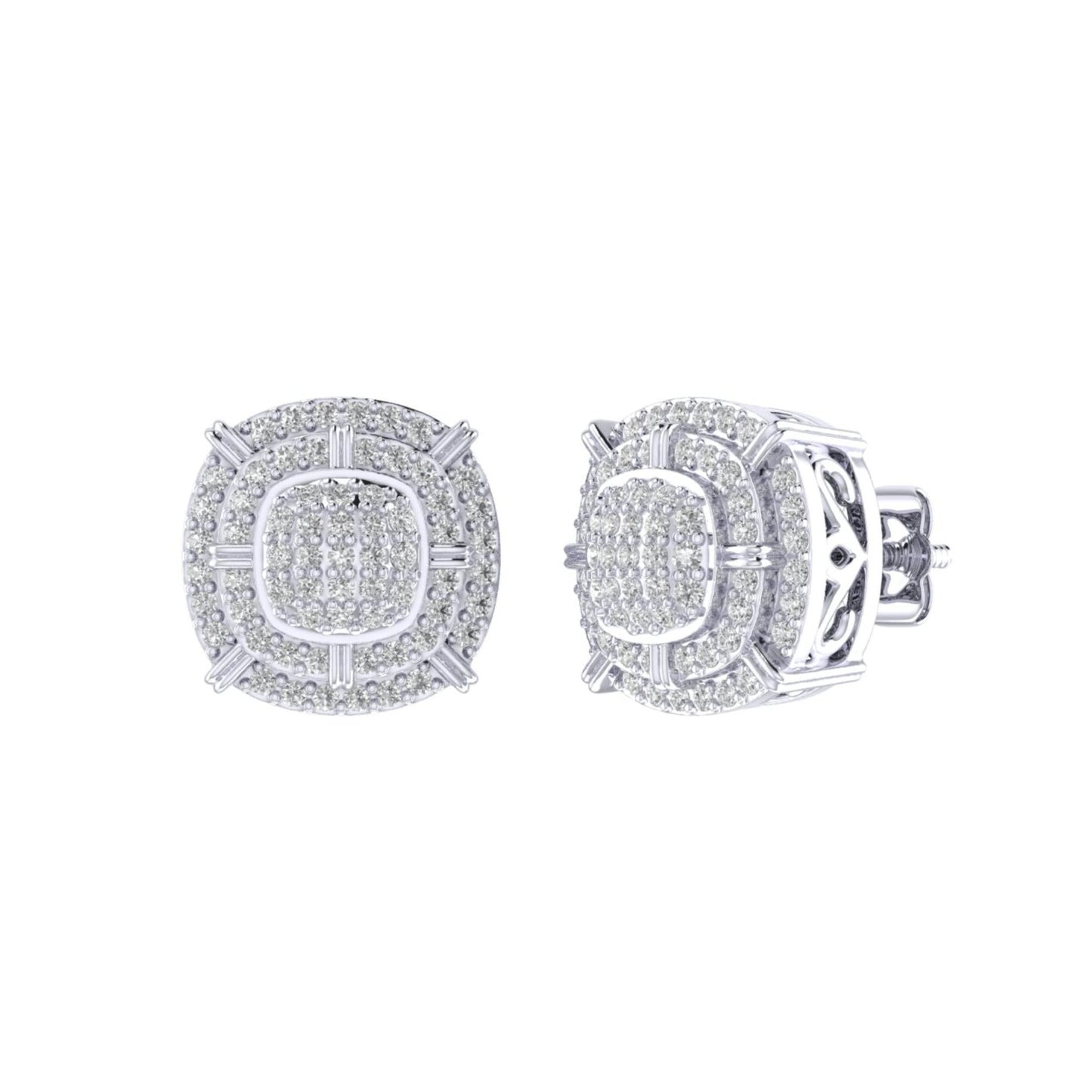 Sterling Silver Round Diamond Double Halo Designer Stud Earring RP 3/8 Cttw