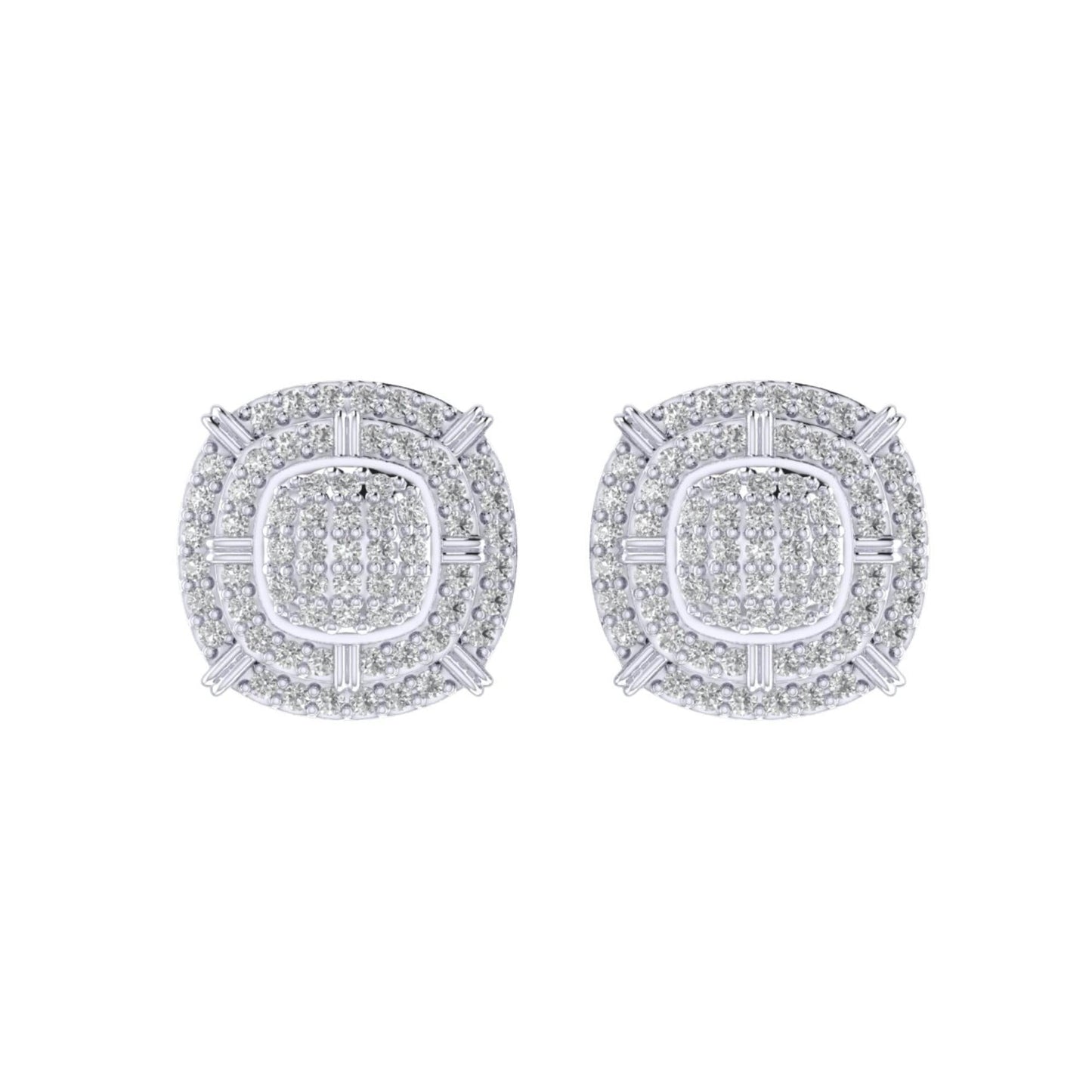 Sterling Silver Round Diamond Double Halo Designer Stud Earring RP 3/8 Cttw