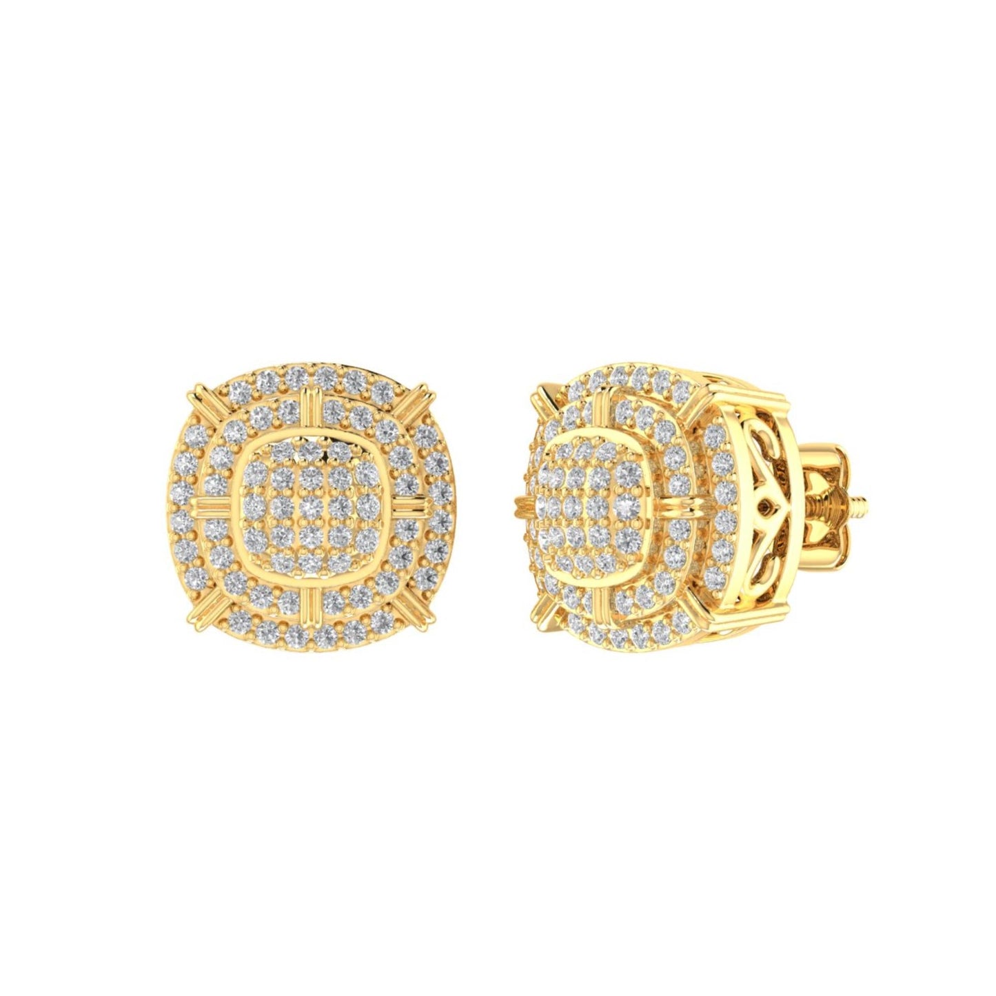 Sterling Silver Round Diamond Double Halo Designer Stud Earring RP+GP 3/8 Cttw