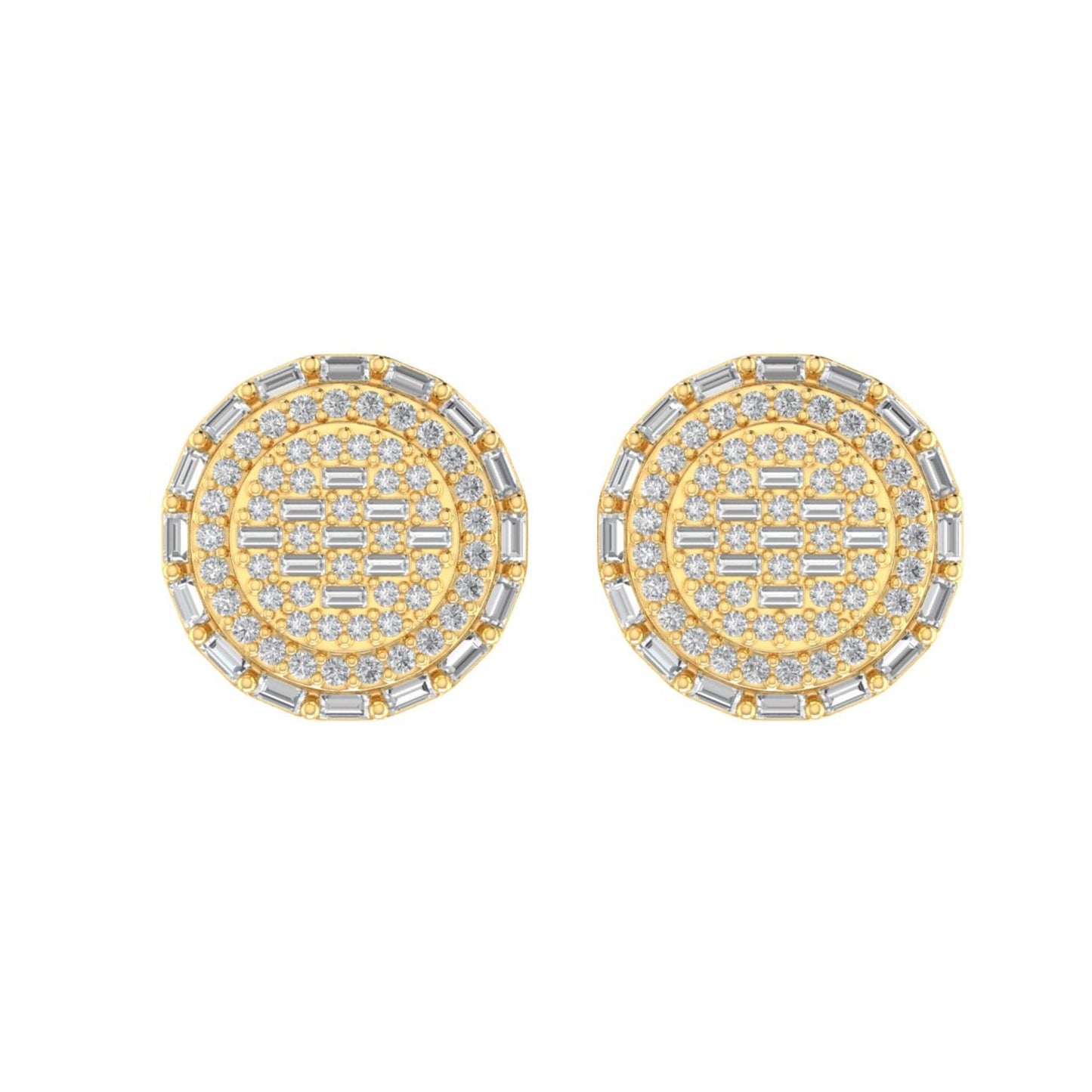 Sterling Silver Round Baguette Diamond Circle Designer Stud Earring RP+GP 5/8 Cttw