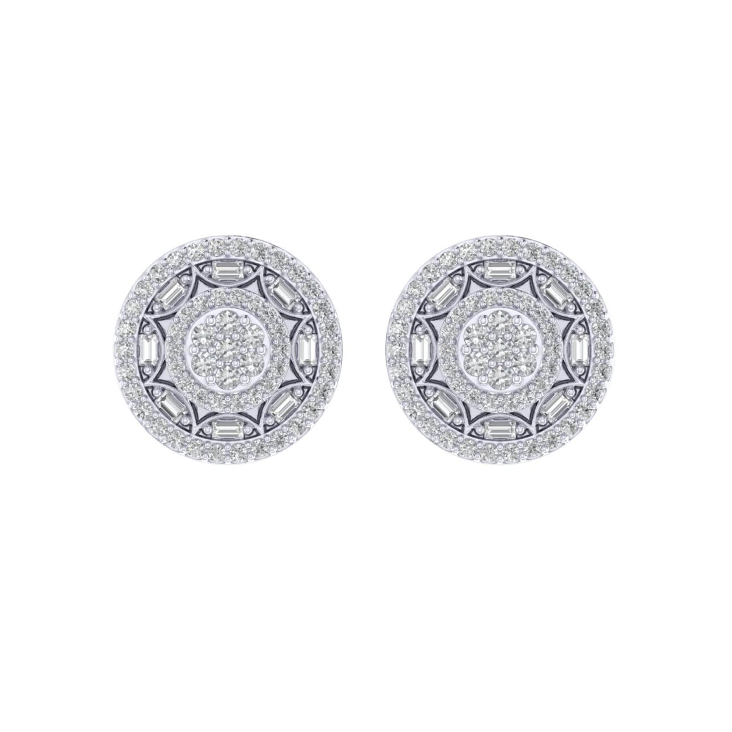 Sterling Silver Round Baguette Diamond Circle Flower Designer Stud Earring RP 1/2 Cttw