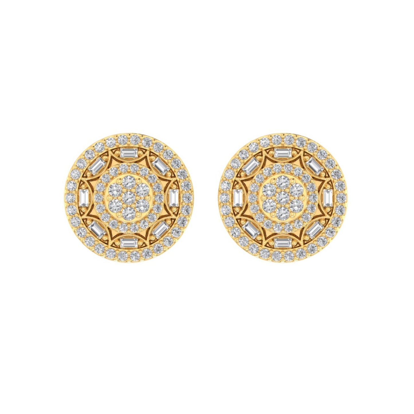 Sterling Silver Round Baguette Diamond Circle Flower Designer Stud Earring RP+GP 1/2 Cttw