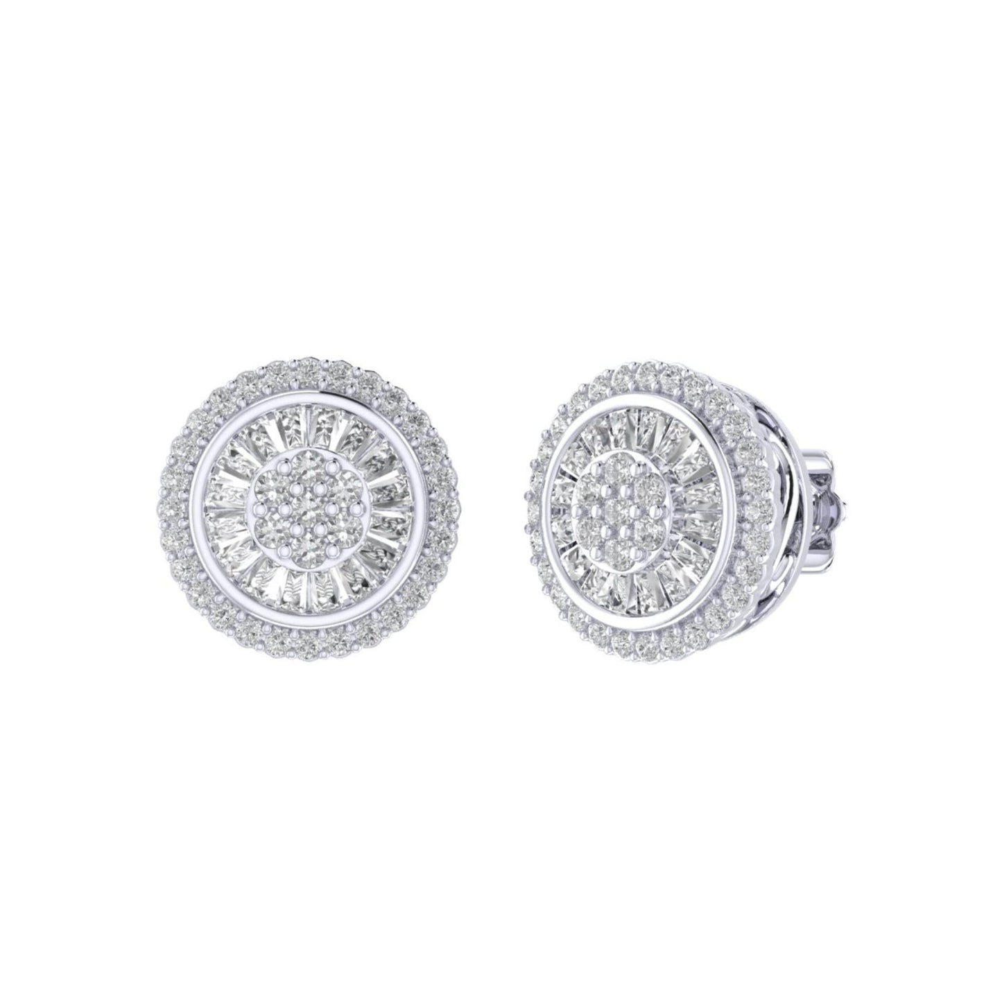 Sterling Silver Round Baguette Diamond Circle Shape Designer Stud Earring RP 3/8 Cttw