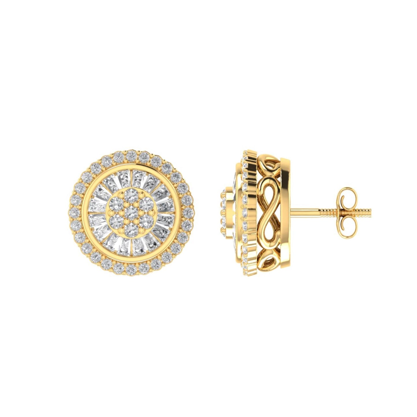 Sterling Silver Round Baguette Diamond Circle Shape Designer Stud Earring RP+GP 1/2 Cttw