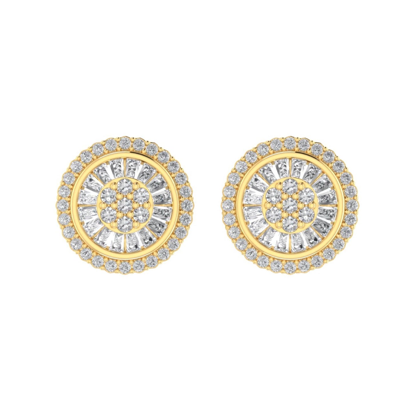 Sterling Silver Round Baguette Diamond Circle Shape Designer Stud Earring RP+GP 1/2 Cttw