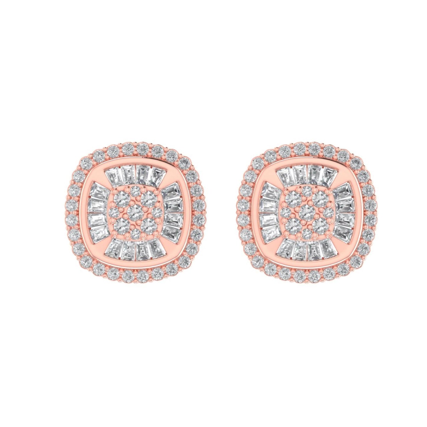 Sterling Silver Round Baguette Diamond Square Shape Designer Stud Earring RP+PP 3/8 Cttw