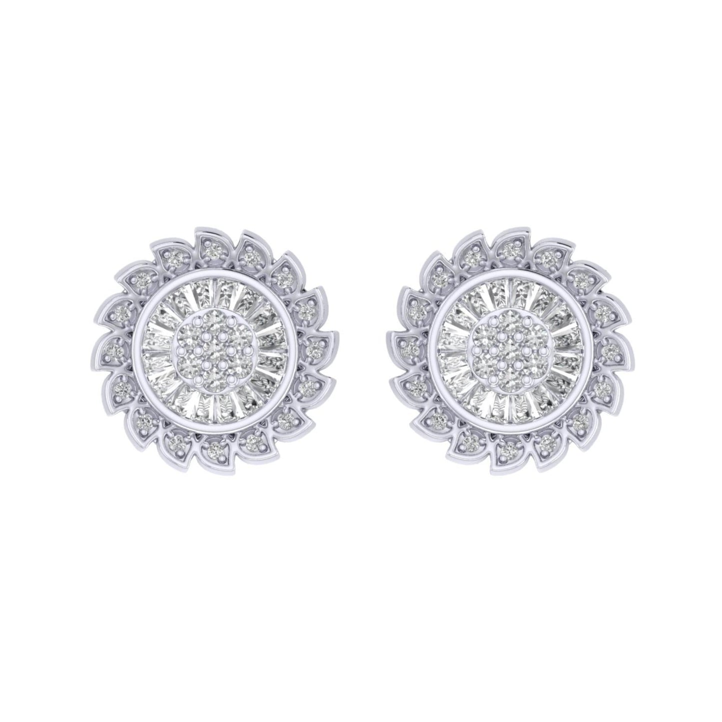 Sterling Silver Round Baguette Diamond Flower Designer Stud Earring RP 3/8 Cttw