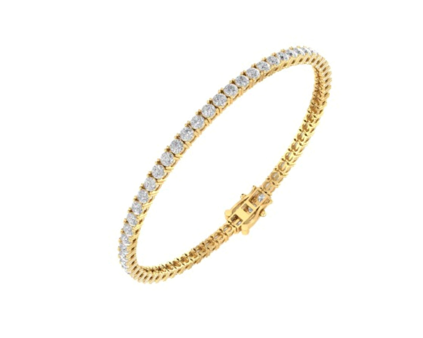 10K Yellow Gold 3mm Round Cvd Diamond 8 Inch Tennis Bracelet 6-3/8 Cttw