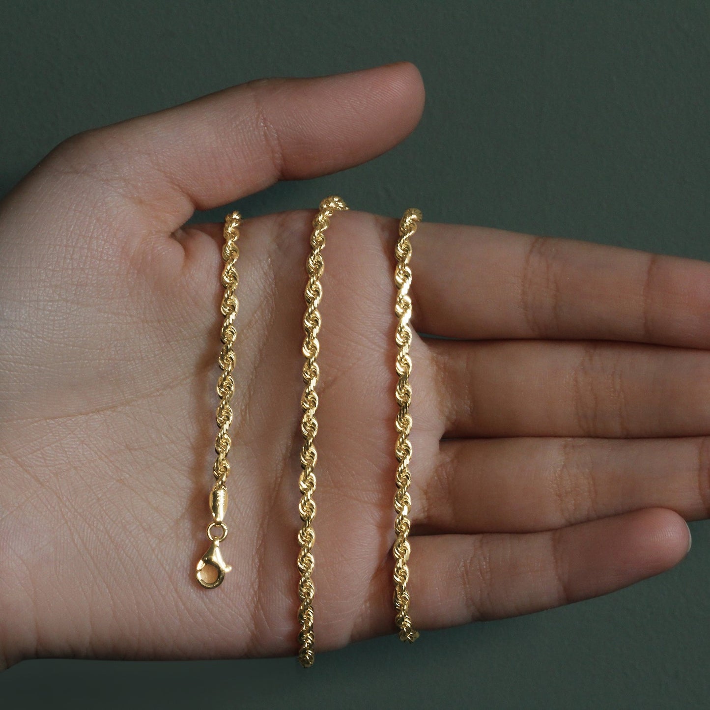 14k Yellow Gold Solid Diamond Cut Rope Chain (3.00 mm)