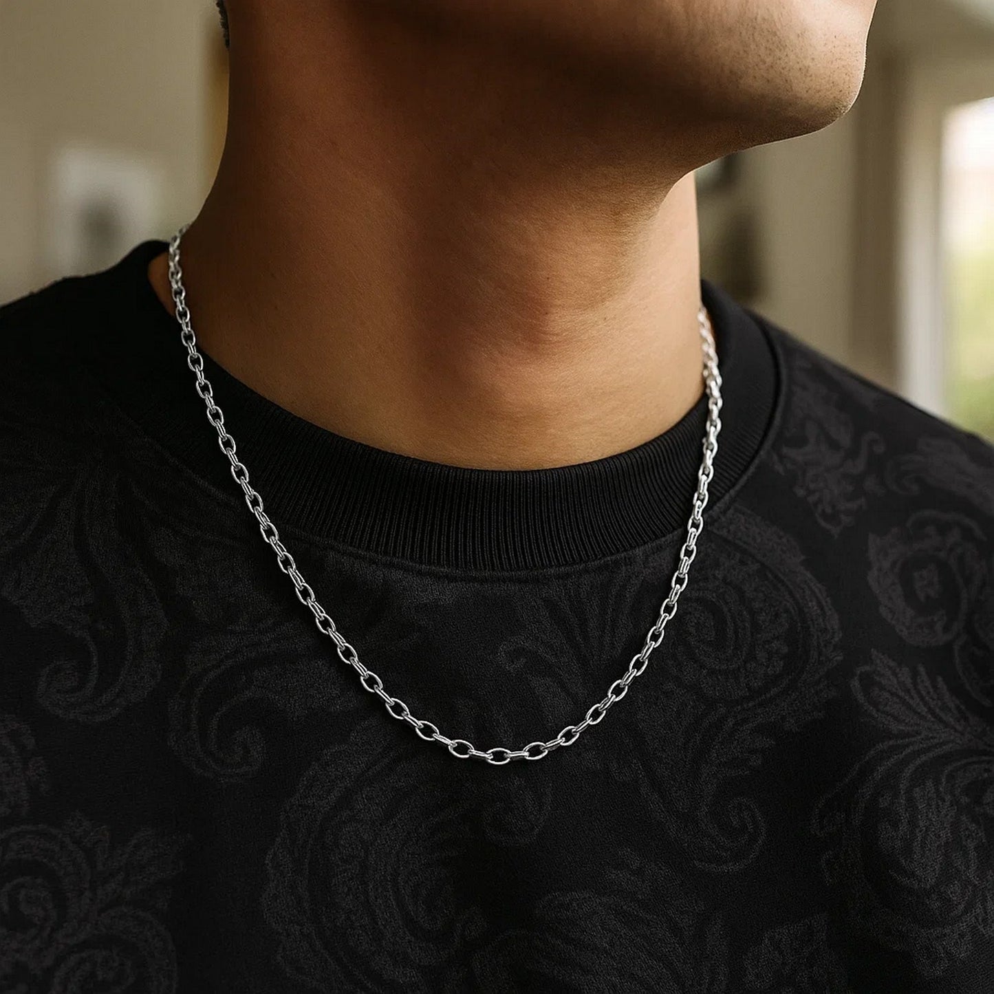 3.2mm 14k White Gold Oval Rolo Chain (3.20 mm)