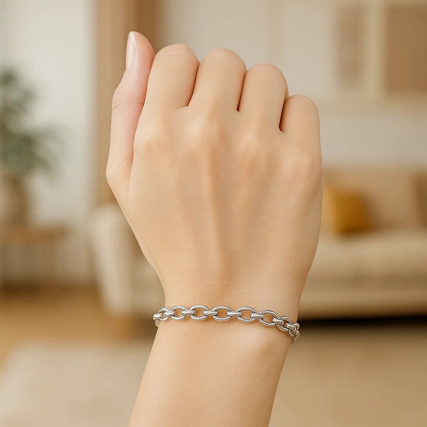 14k White Gold Oval Rolo Bracelet (4.60 mm)