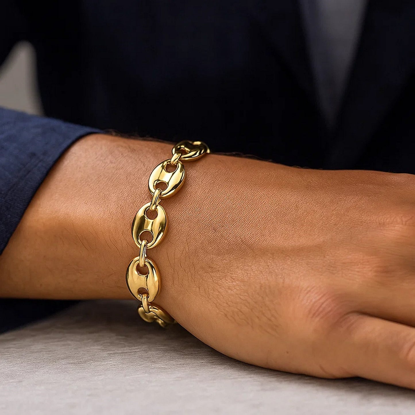 14k Yellow Gold High Polish Lite Puffed Mariner Link Bracelet (12.00 mm)