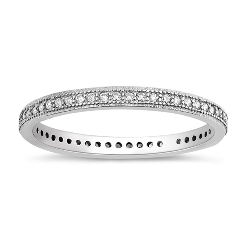 White CZ Elegant Simple Polished Ring New .925 Sterling Silver Band Sizes 4-10