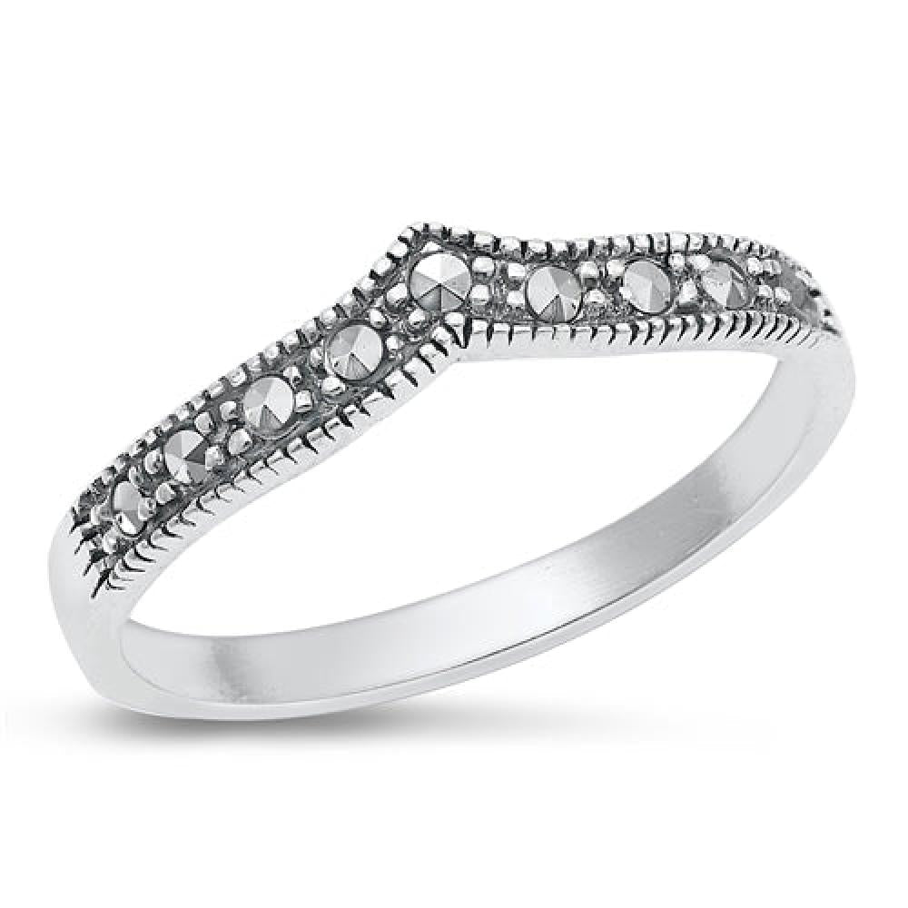 Sterling Silver Chevron Marcasite Ring