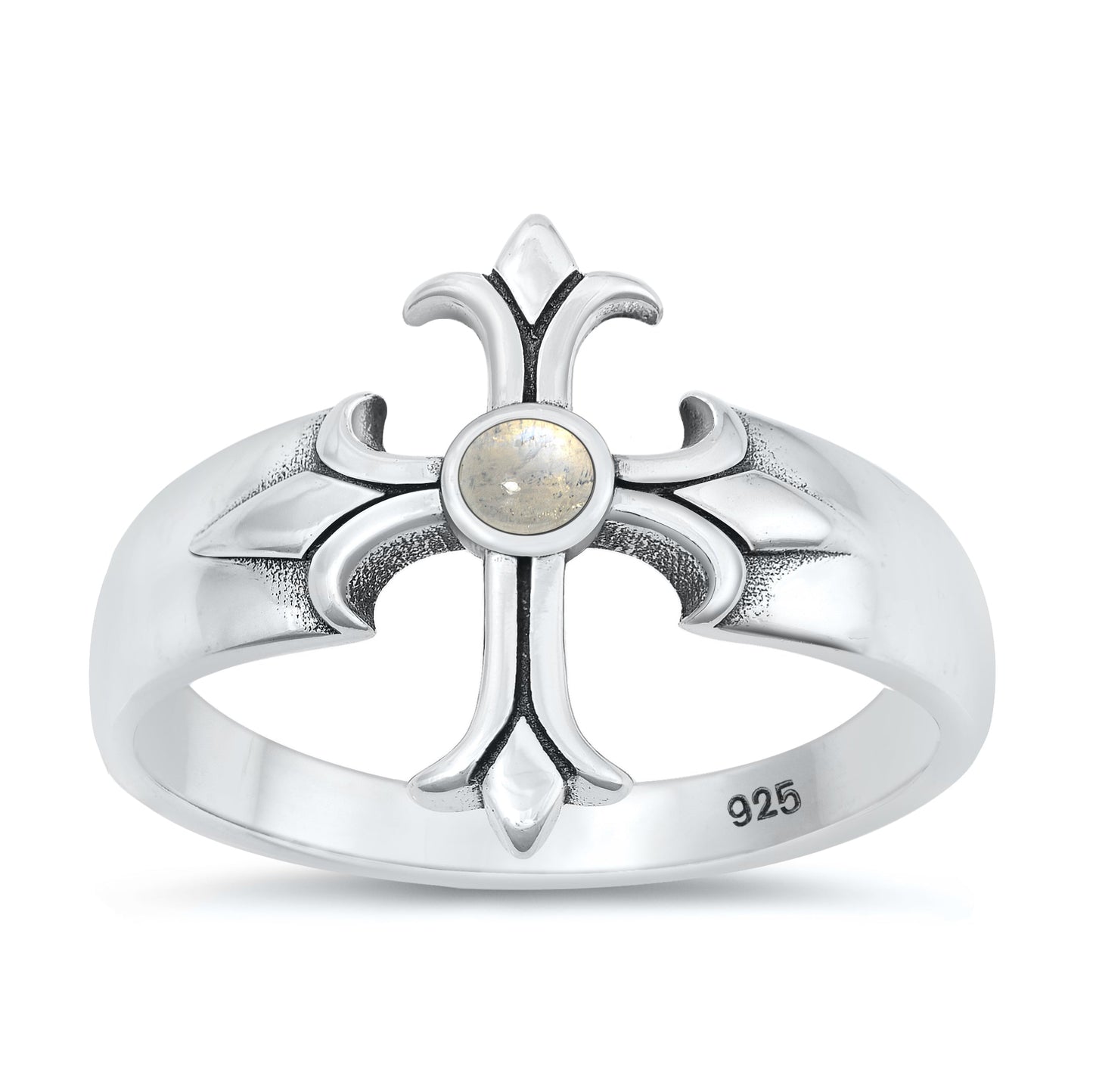Sterling Silver Moonstone Cross Ring