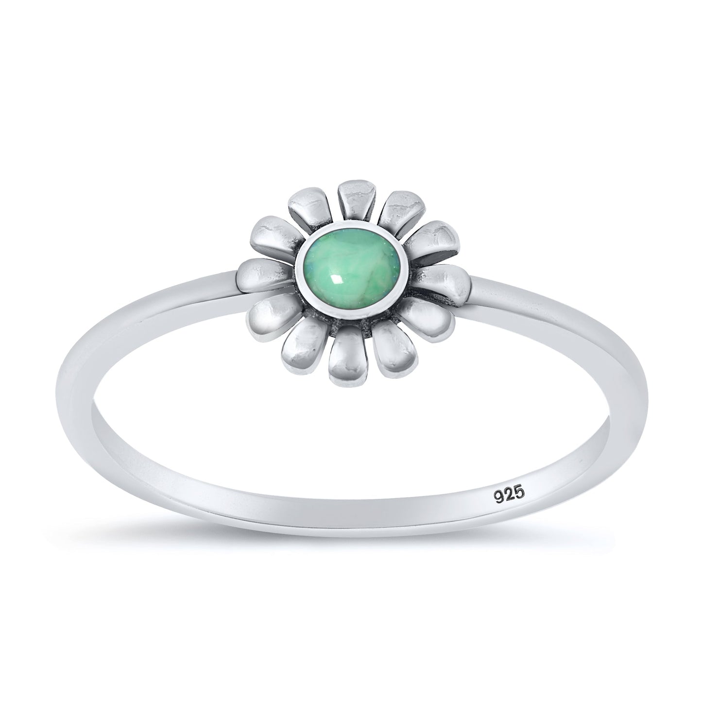 Sterling Silver Genuine Turquoise Daisy Ring