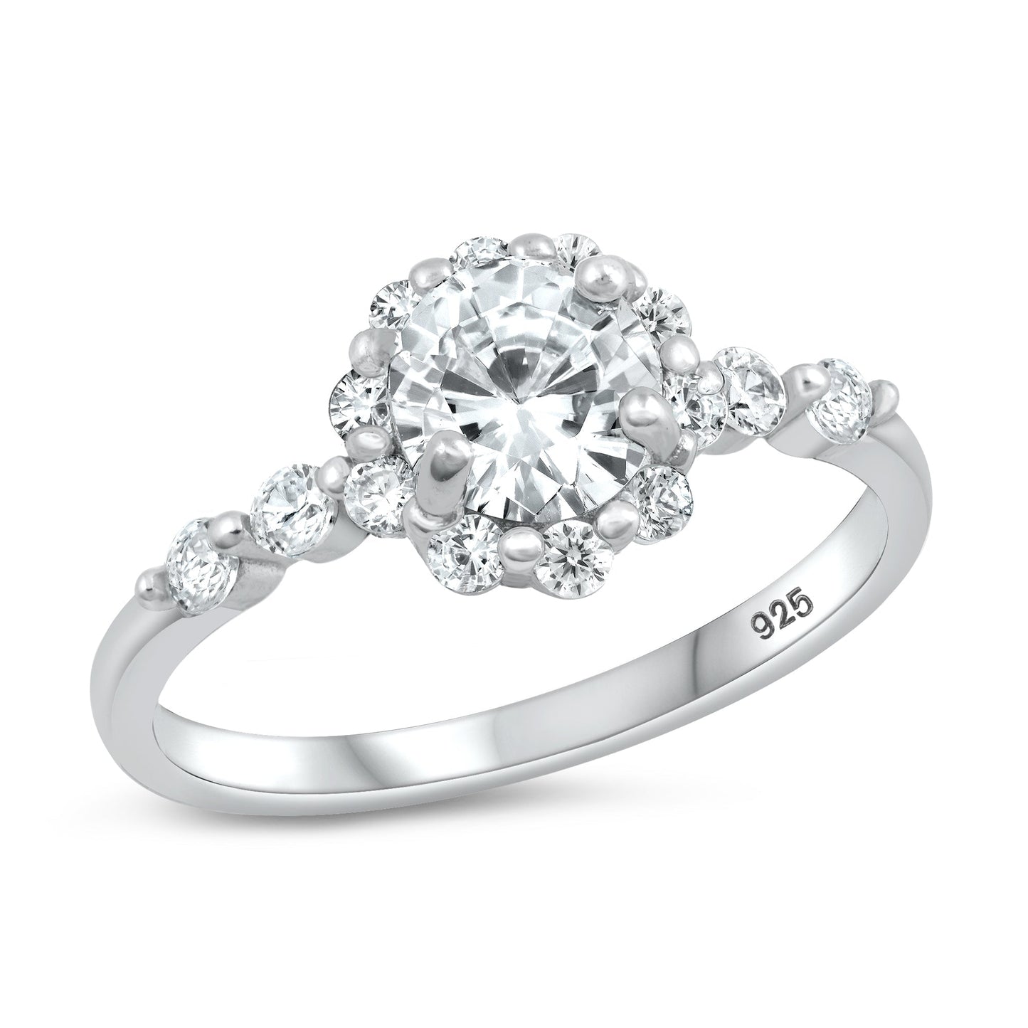 Sterling Silver White CZ Engagement Ring