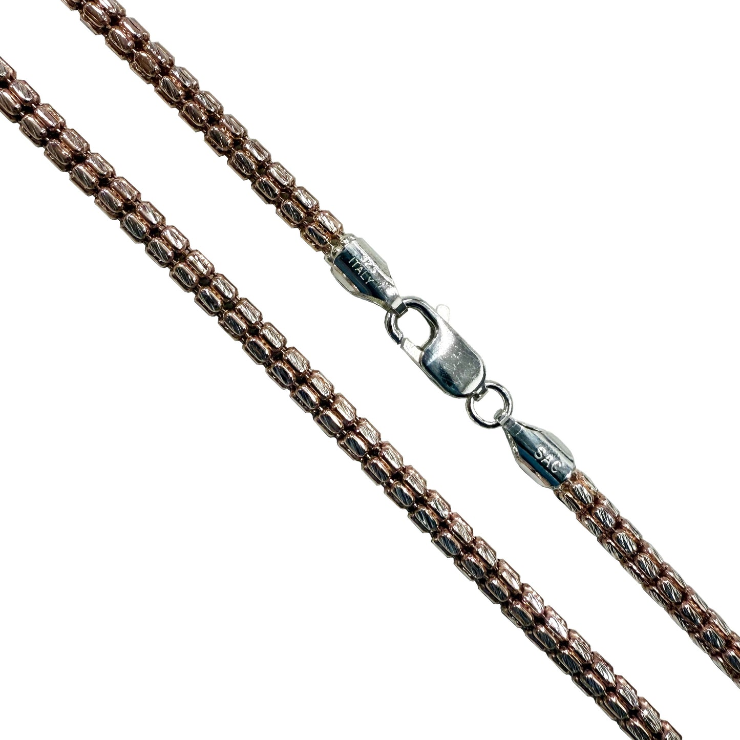 Tube Bead 150 - 4mm - Sterling Silver Rose Gold Plated 2-Tone Slash DC Chain