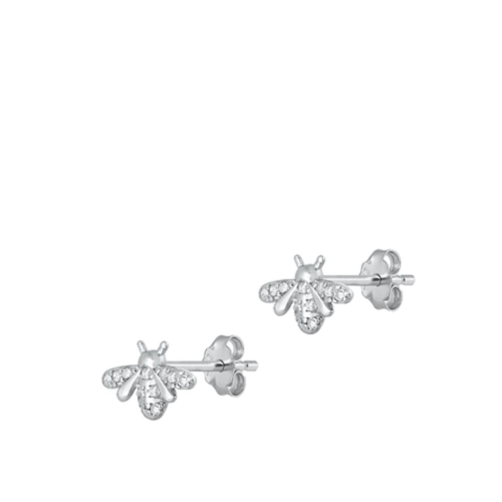 Sterling Silver Unique Cute Clear CZ Bee High Polished Fashion Earrings 925 New