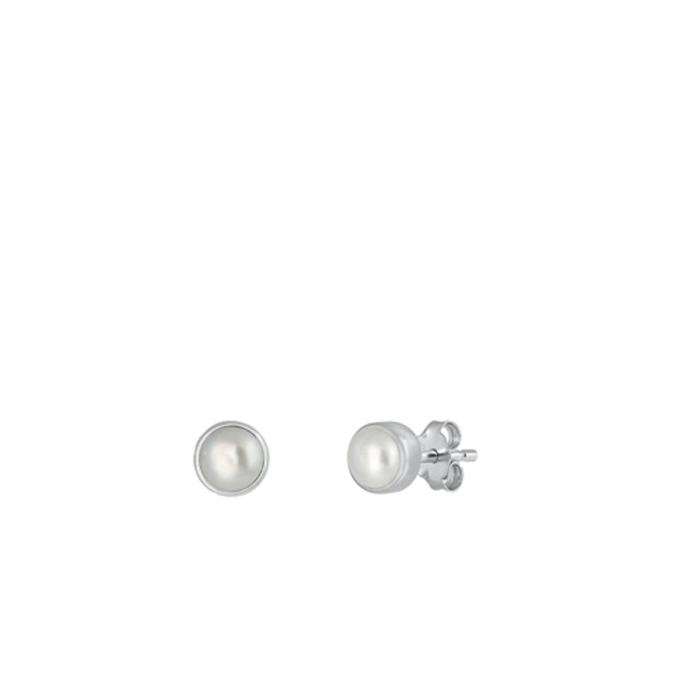 Sterling Silver High Polished Freshwater Pearl Stud Fashion Earrings .925 New
