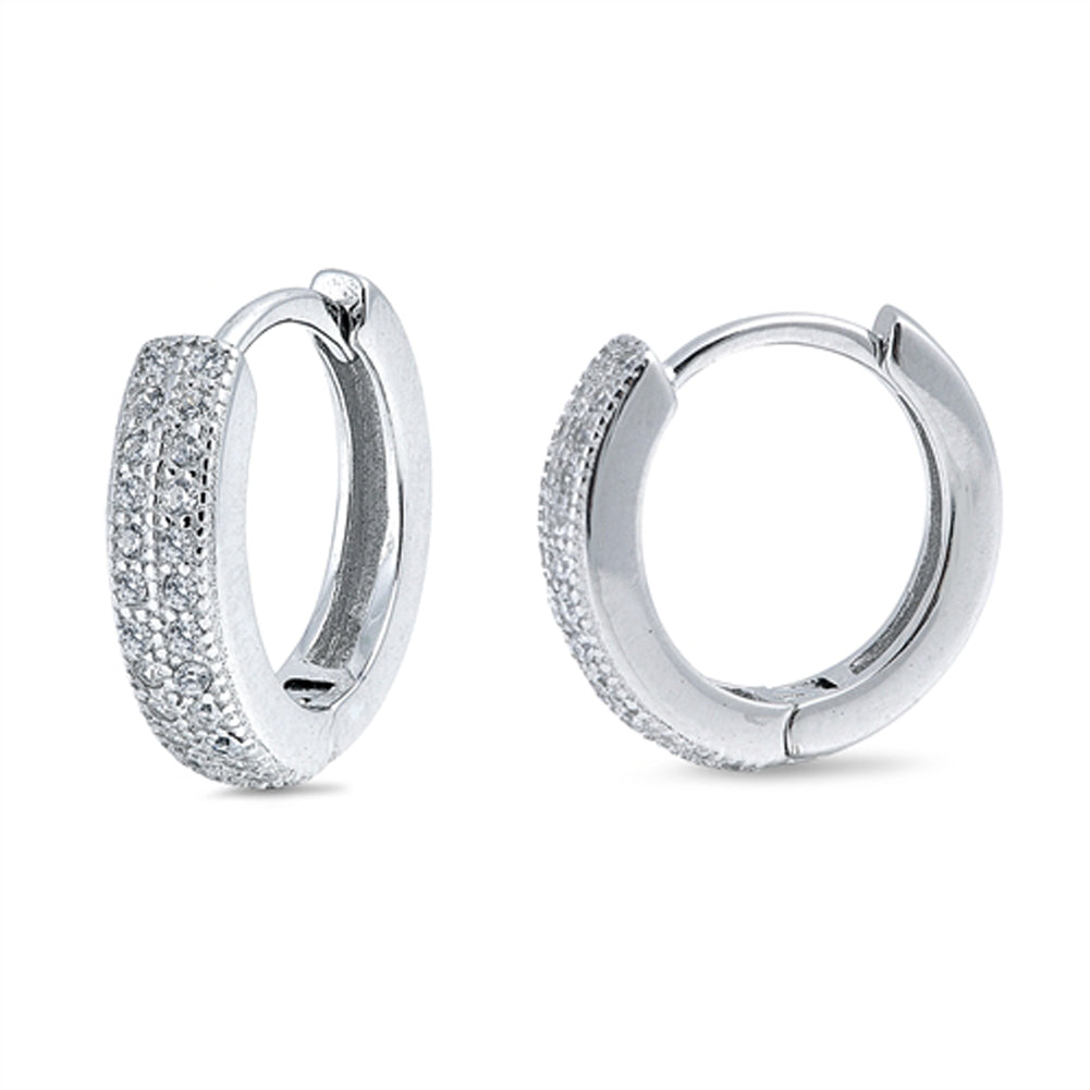 Simple Studded Hoops Classic Clear Simulated CZ .925 Sterling Silver Elegant Huggie Hoop Earrings