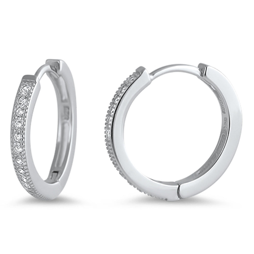Studded Hoops Classic Clear Simulated CZ .925 Sterling Silver Simple Formal Huggie Hoop Earrings