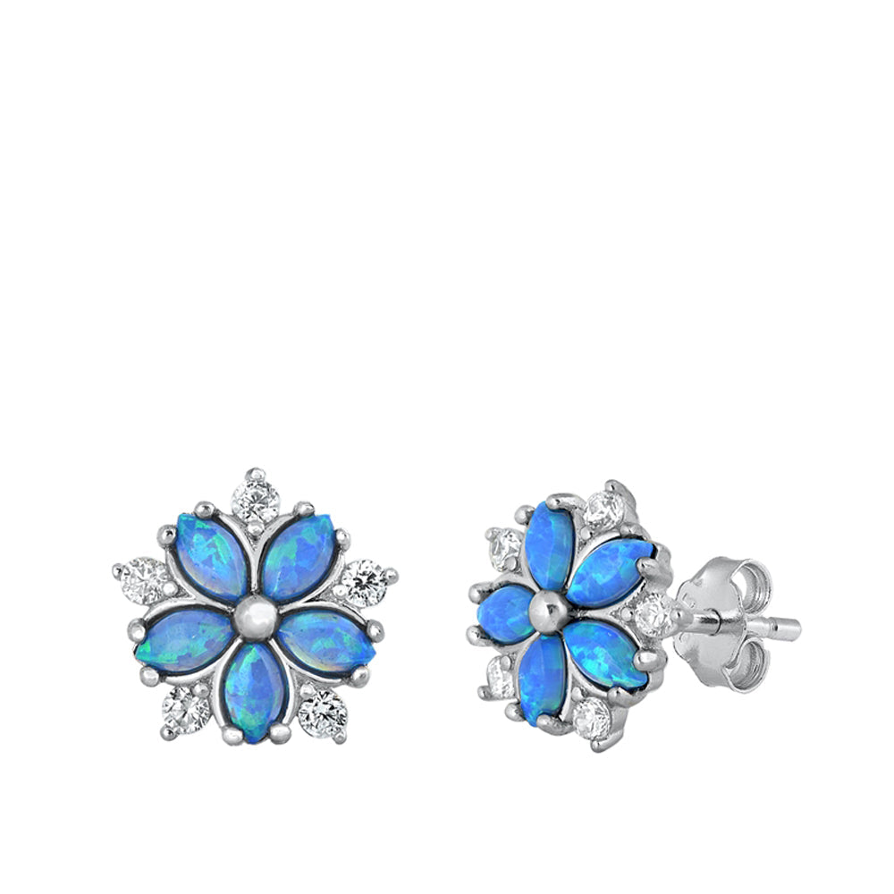Sterling Silver Flower Snowflake Love Star Earrings Blue Synthetic Opal Clear CZ