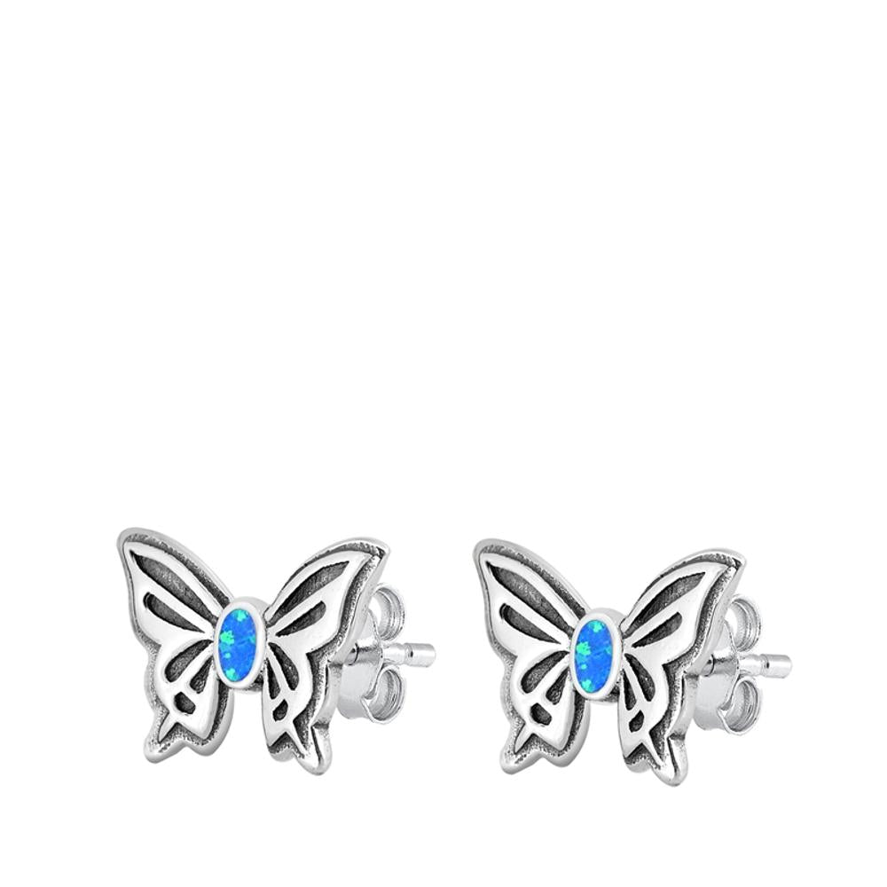 Sterling Silver Beautiful Blue Opal Butterfly Stud Fashion Earrings 925 New